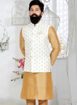 Banarasi Dhupion White Wedding Wear Banarasi Work Modi Jacket Kurta Pajama